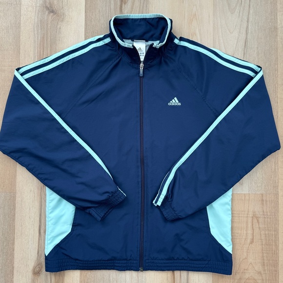 Adidas Women’s Full Zip Windbreaker Jacket No Hood Blue Teal Large - Picture 3 of 16